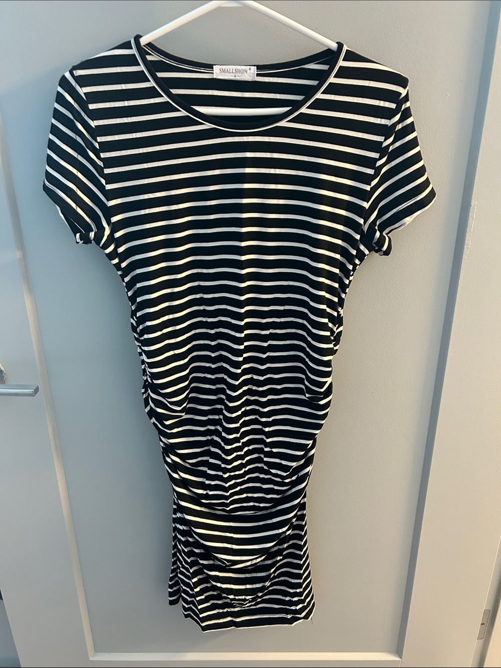 Maternity Black & White Striped Tee Dress